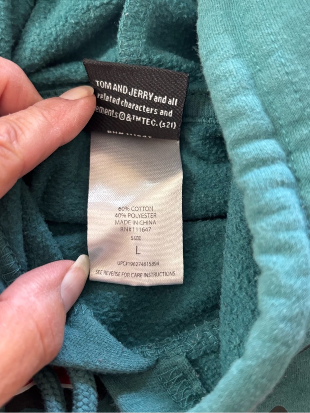 NWOT Tom & Jerry Green Pullover Hoodie Kangaroo Pocket SZ L - Picture 12 of 15